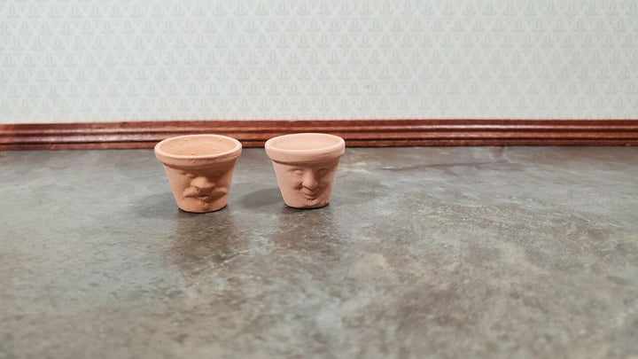 Dollhouse Miniature Clay Pots with Faces Garden Planters Set of 2 1:12 Scale - Miniature Crush