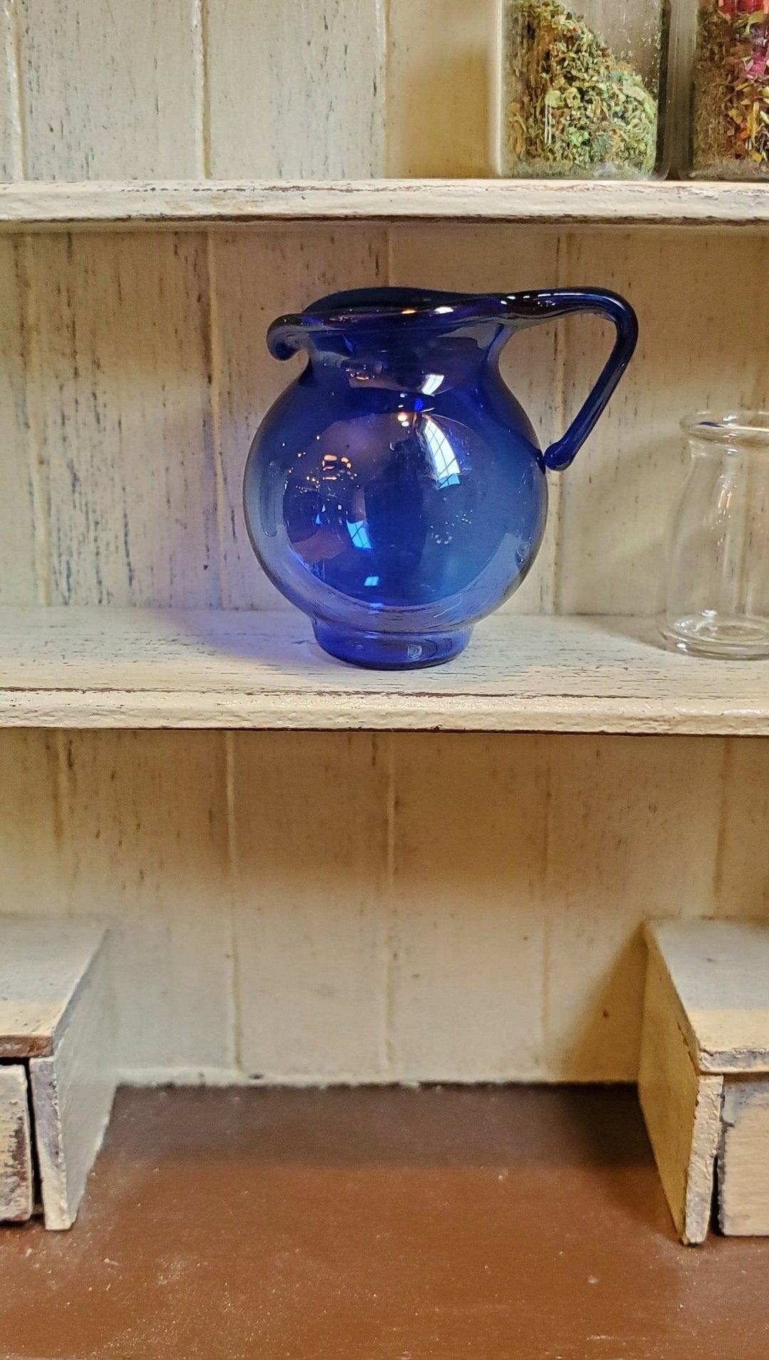 Dollhouse Miniature Cobalt Blue Large Glass Pitcher Carafe with Handle 1:12 Scale - Miniature Crush
