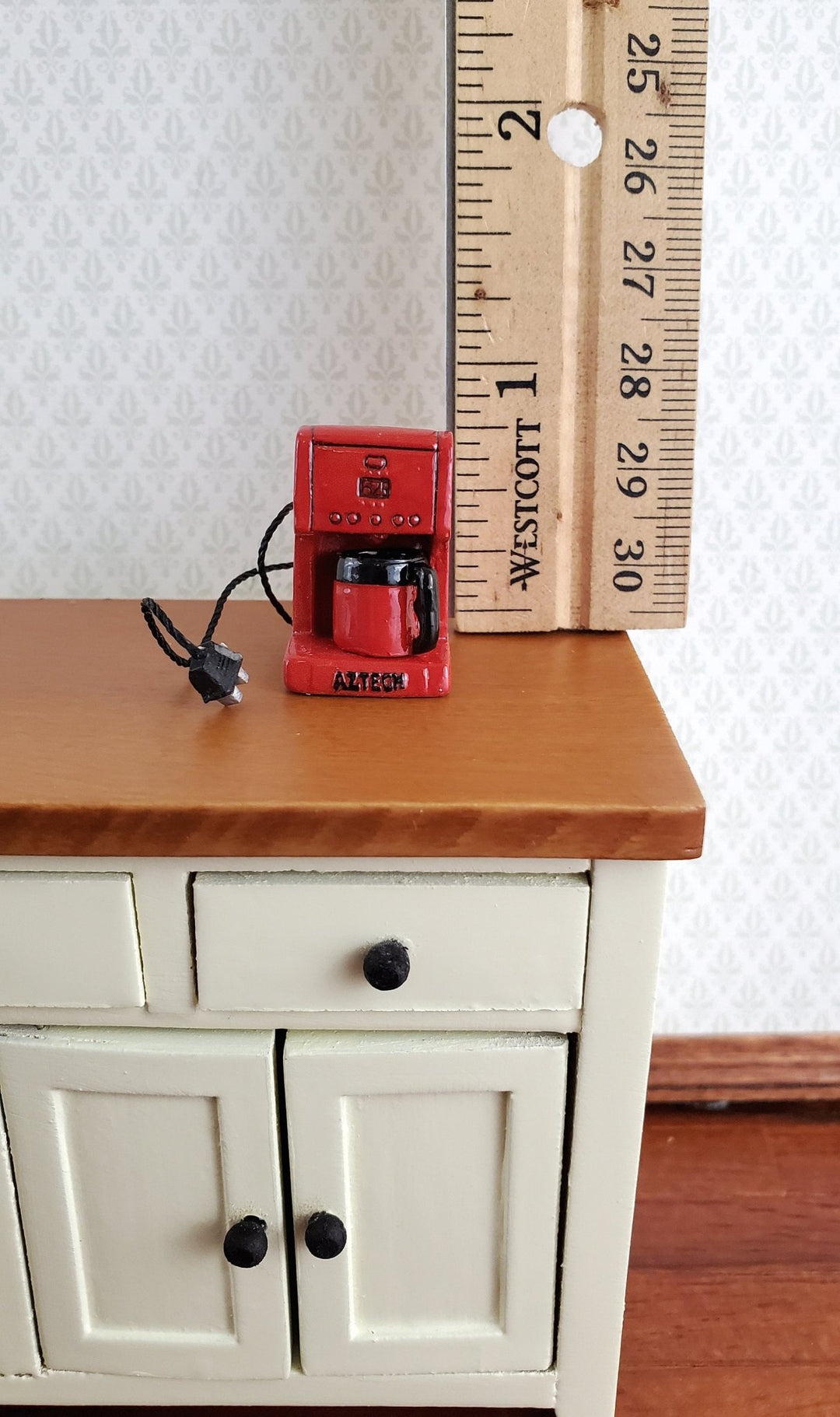 Dollhouse Miniature Coffee Maker Modern Red & Black 1:12 Scale Kitchen Accessories - Miniature Crush