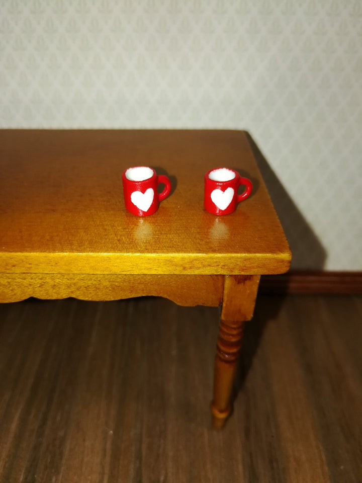 Dollhouse Miniature Coffee Mugs Red with White Heart Small 1:12 or 1:24 Scale Set of 2 - Miniature Crush