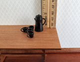Dollhouse Miniature Coffee Pot & 4 Cups Black 1:12 Scale Kitchen Accessories - Miniature Crush