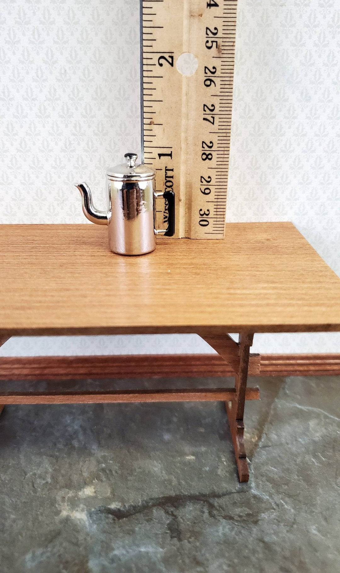 Dollhouse Miniature Coffee Pot Tall Silver & Black Metal 1:12 Scale Kitchen Accessories - Miniature Crush