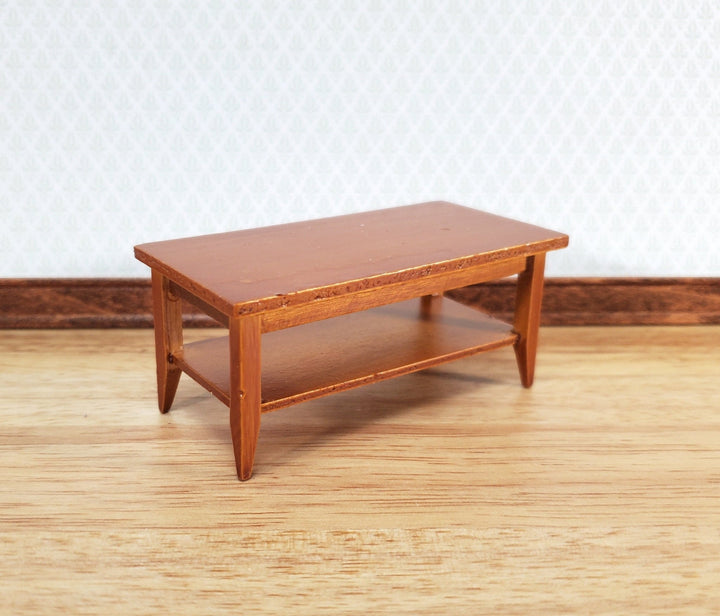 Dollhouse Miniature Coffee Table with Shelf Walnut Finish 1:12 Scale Furniture - Miniature Crush