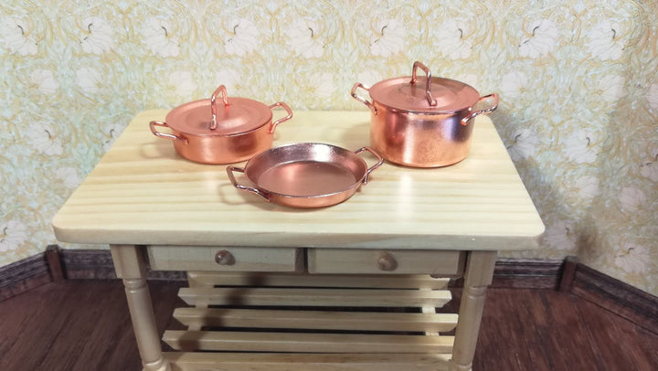 Dollhouse Miniature Copper Pots & Pans Stock Soup Saute Removable Lids 1:12 Scale - Miniature Crush
