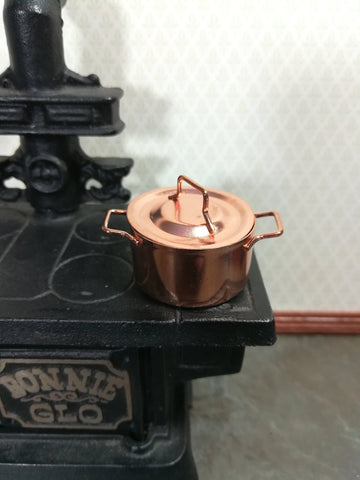 Dollhouse Miniature Copper Stock Soup Pot Extra Large with Removable Lid 1:12 Scale - Miniature Crush
