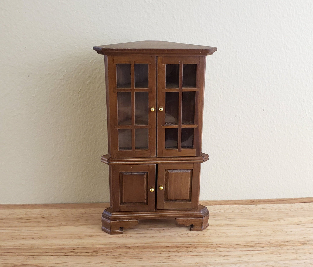 Dollhouse Miniature Corner Kitchen Hutch Walnut Finish 1:12 Scale Furniture - Miniature Crush