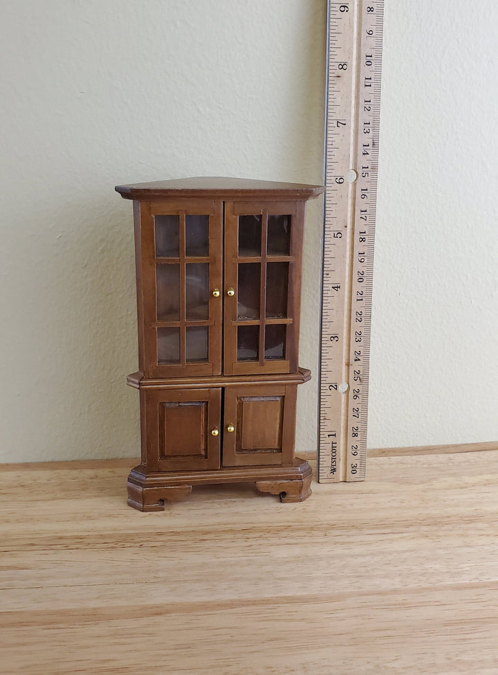 Dollhouse Miniature Corner Kitchen Hutch Walnut Finish 1:12 Scale Furniture - Miniature Crush