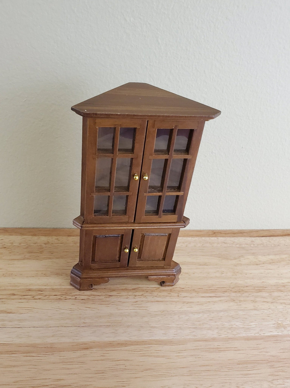 Dollhouse Miniature Corner Kitchen Hutch Walnut Finish 1:12 Scale Furniture - Miniature Crush