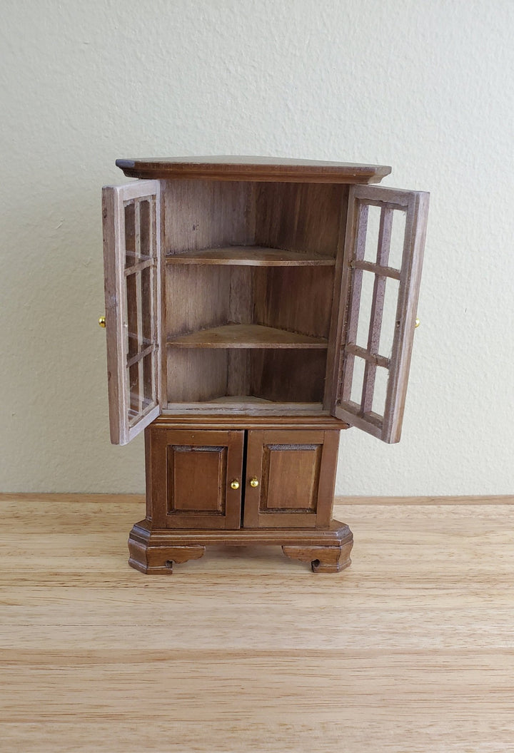 Dollhouse Miniature Corner Kitchen Hutch Walnut Finish 1:12 Scale Furniture - Miniature Crush