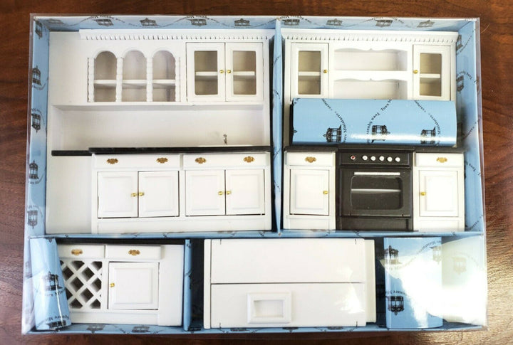 Dollhouse Miniature Corner Kitchen Wall Set Cupboards Sink Stove 1:12 Scale - Miniature Crush