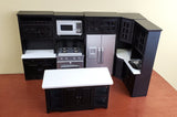 Dollhouse Miniature Corner Kitchen Wall Set Cupboards Sink Stove 1:12 Scale Modern Black - Miniature Crush