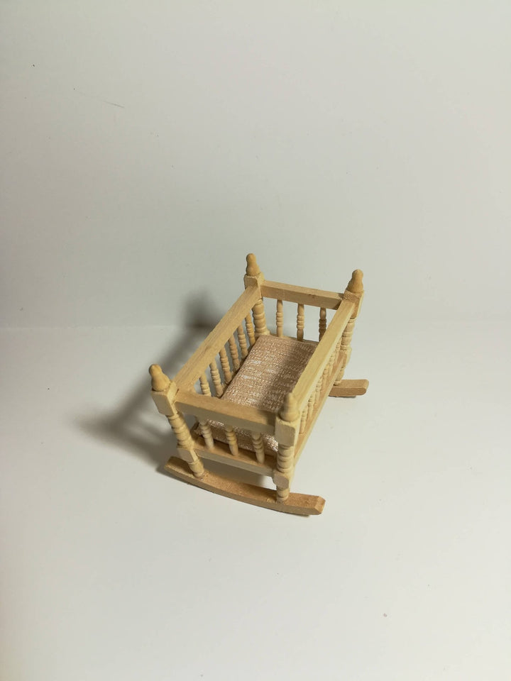 Dollhouse Miniature Cradle Crib for Nursery Unfinished Wood Rocking 1:12 Scale Furniture - Miniature Crush