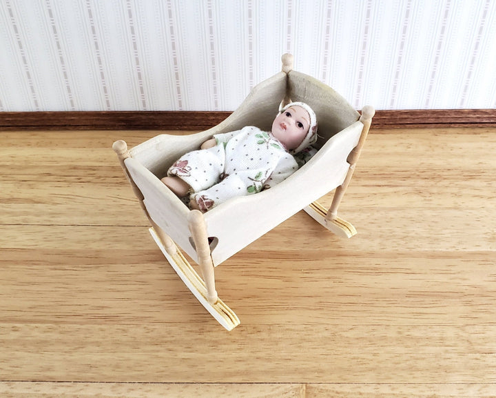 Dollhouse Miniature Cradle Crib for Nursery Wood Rocking 1:12 Scale Nursery Unpainted - Miniature Crush