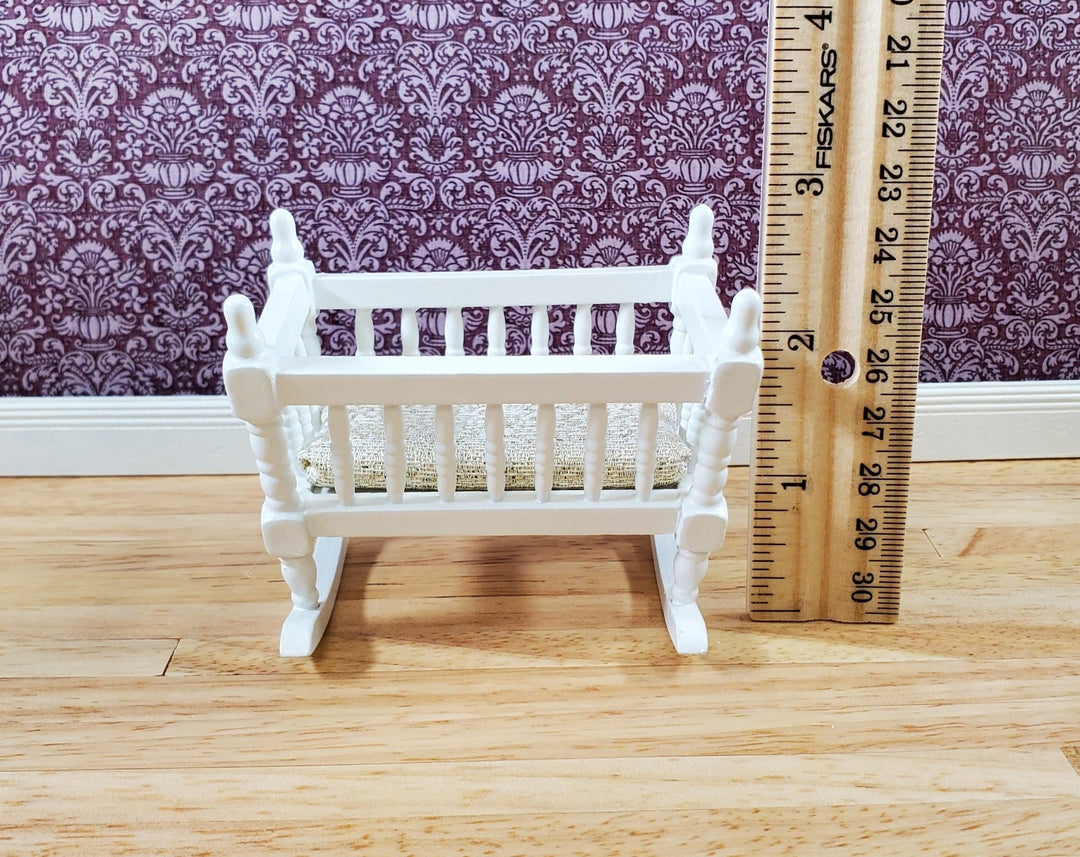 Dollhouse Miniature Cradle Crib for Nursery Wood WHITE1:12 Scale Furniture - Miniature Crush