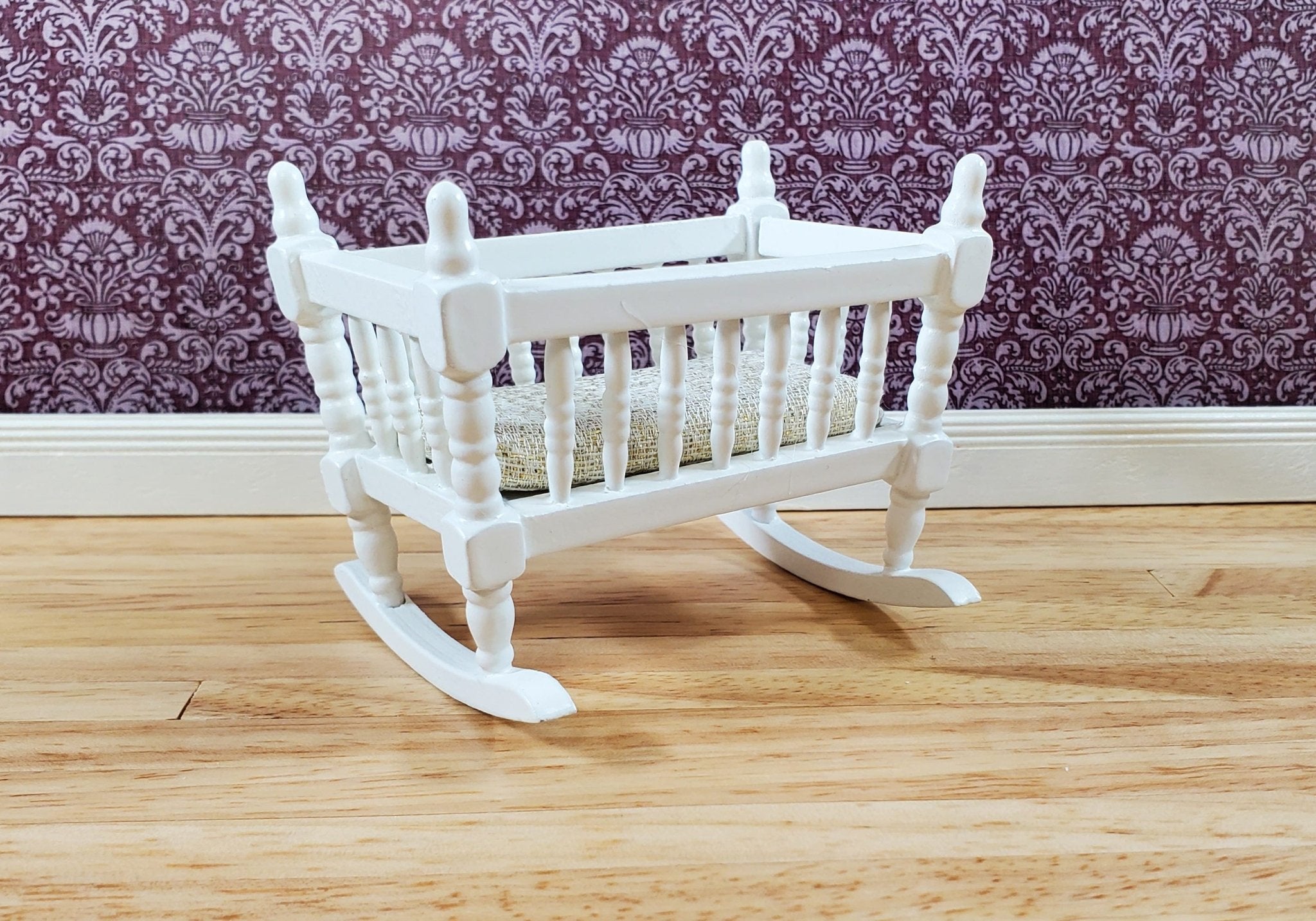 Dollhouse Miniature Cradle Crib for Nursery Wood WHITE1 12 Scale Furniture