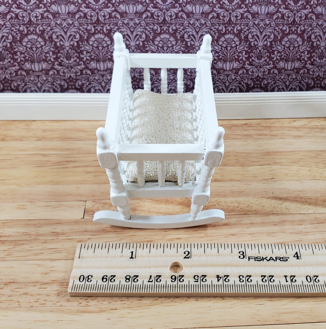 Dollhouse Miniature Cradle Crib for Nursery Wood WHITE1:12 Scale Furniture - Miniature Crush