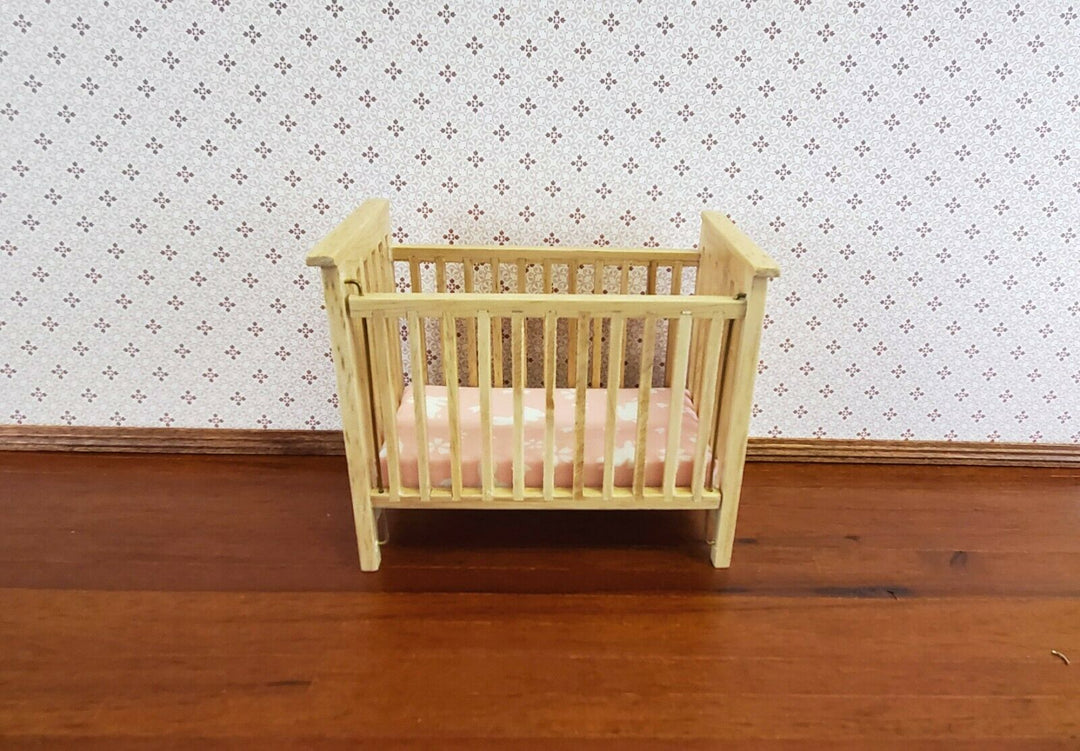 Dollhouse Miniature Crib Wood Light Oak Drop Side 1:12 Scale Nursery Furniture - Miniature Crush
