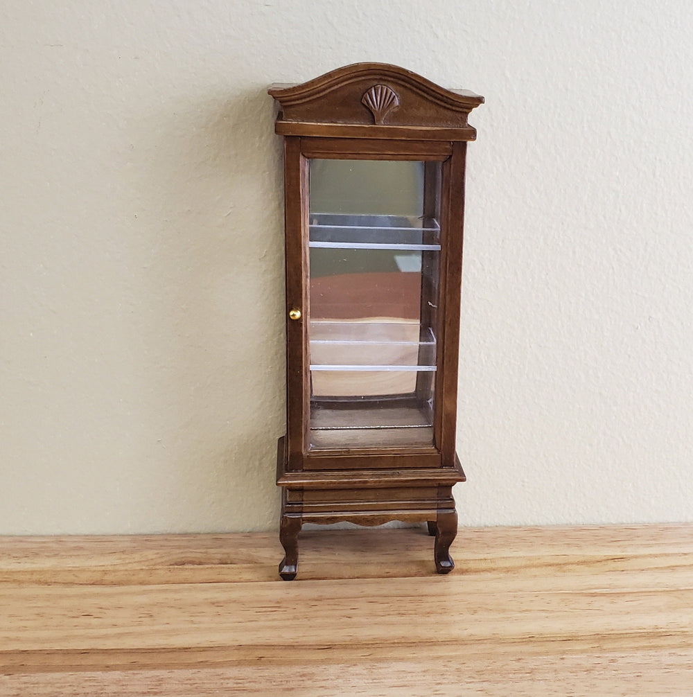 Dollhouse Miniature Curio Cabinet Mirrored Back Hutch Walnut Finish 1:12 Scale Furniture - Miniature Crush