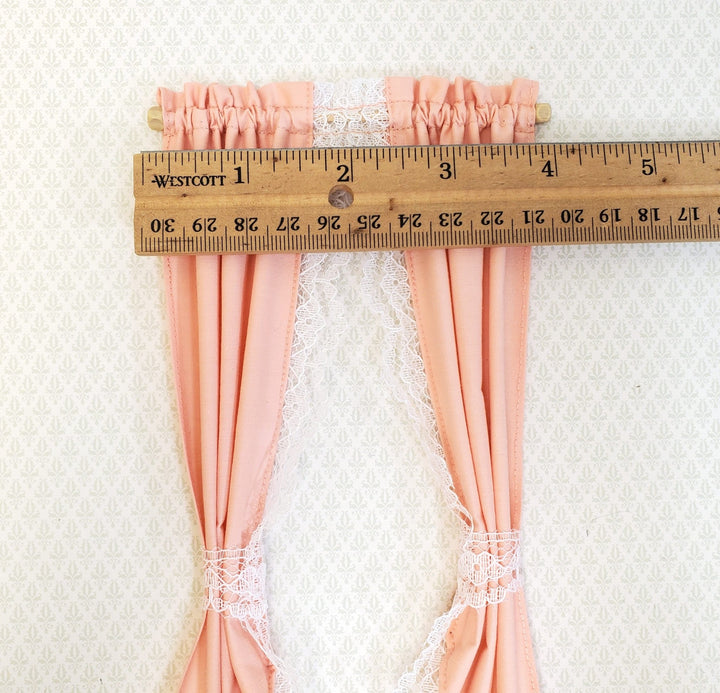 Dollhouse Miniature Curtains Peach with Lace & Curtain Rod 1:12 Scale Handmade - Miniature Crush