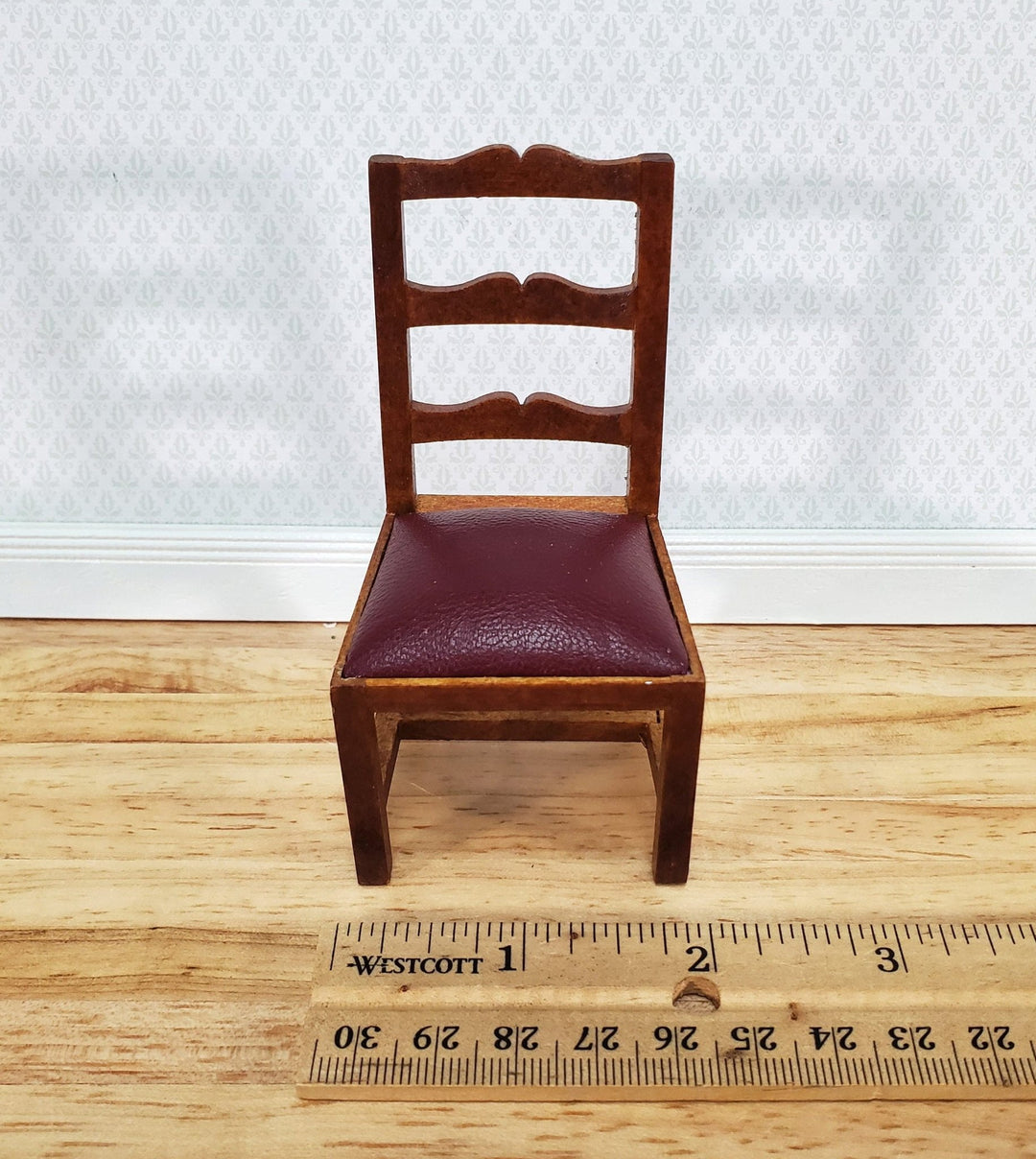 Dollhouse Miniature Dining Chair Faux Leather Seat 1:12 Scale Walnut Finish - Miniature Crush