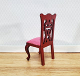 Dollhouse Miniature Dining Chair Pink Padded Seat 1:12 Scale Mahogany Finish - Miniature Crush