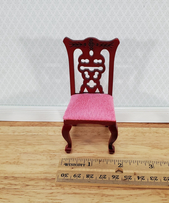 Dollhouse Miniature Dining Chair Pink Padded Seat 1:12 Scale Mahogany Finish - Miniature Crush