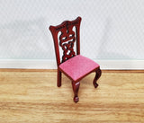 Dollhouse Miniature Dining Chair Pink Padded Seat 1:12 Scale Mahogany Finish - Miniature Crush