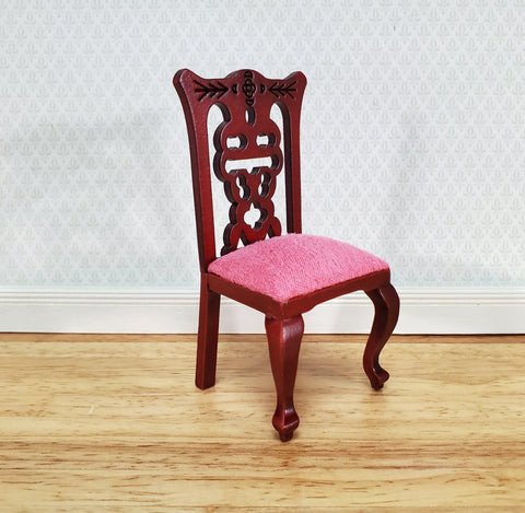 Dollhouse Miniature Dining Chair Pink Padded Seat 1:12 Scale Mahogany Finish - Miniature Crush