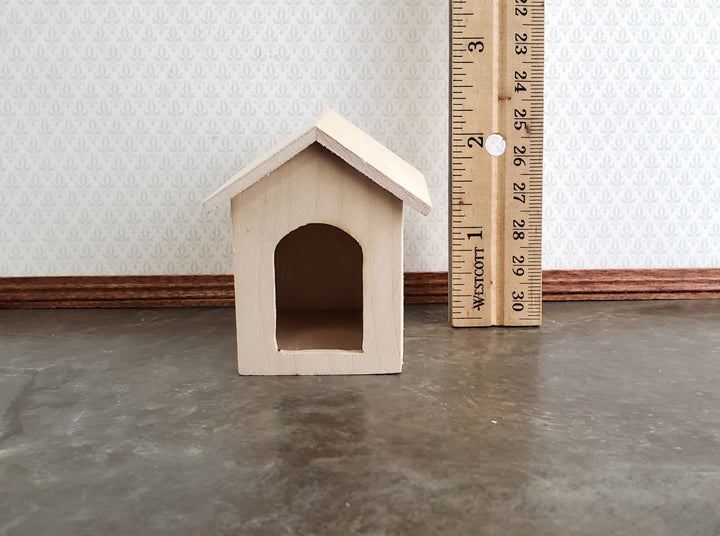 Dollhouse Miniature Dog House Kennel Small Unpainted Wood 1:12 Scale - Miniature Crush