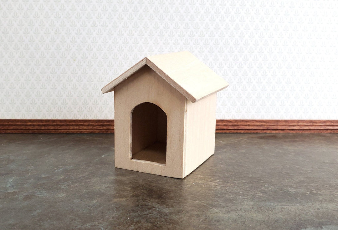 Dollhouse Miniature Dog House Kennel Small Unpainted Wood 1:12 Scale - Miniature Crush