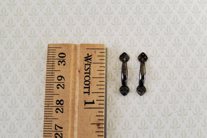 Dollhouse Miniature Door Handles with Keyhole Tudor Style x2 Black Chrome Finish 1:12 Scale - Miniature Crush