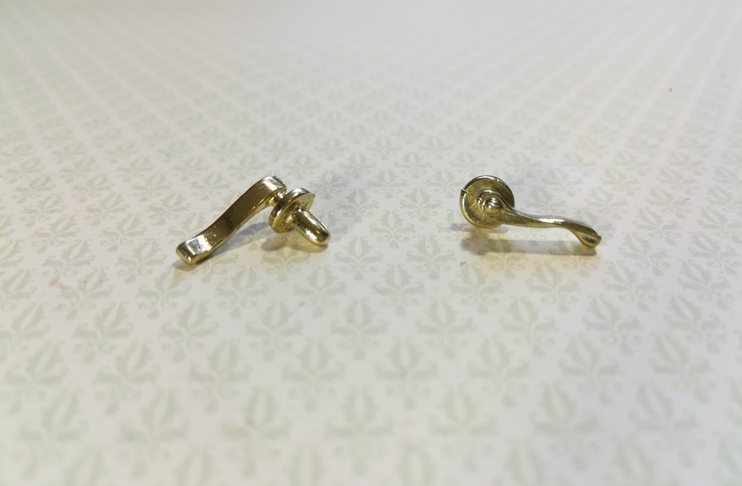 Dollhouse Miniature Door Handles x2 French Lever Style Gold 1:12 Scale - Miniature Crush
