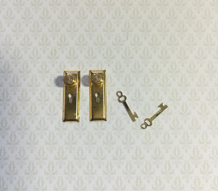 Dollhouse Miniature Door Knobs and Plates Set with Keyhole 1:12 Scale Brass Gold - Miniature Crush