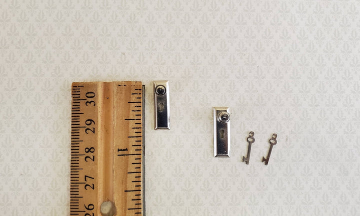 Dollhouse Miniature Door Knobs and Plates Set with Keyhole 1:12 Scale Silver Nickle - Miniature Crush