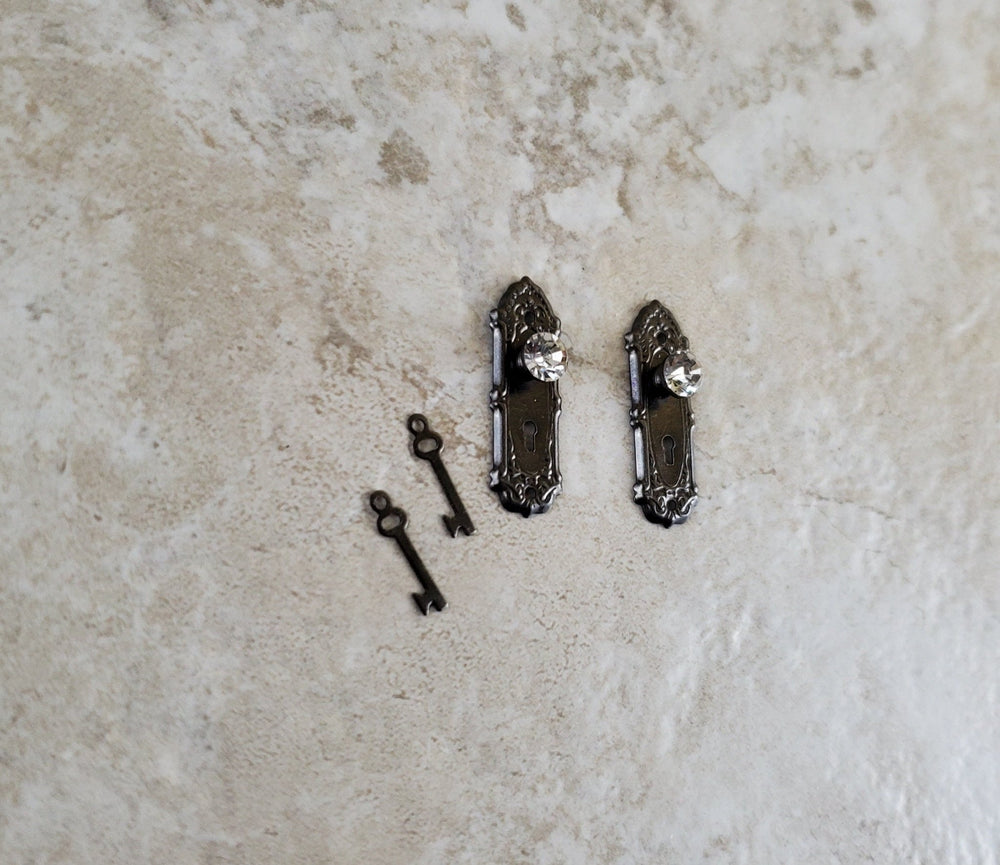 Dollhouse Miniature Doorknobs Dark Pewter Crystal Knobs Metal 1:12 Scale CLA05698 - Miniature Crush
