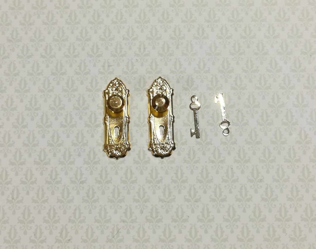 Dollhouse Miniature Doorknobs Fancy Gold Set with Keyhole 1:12 Scale - Miniature Crush