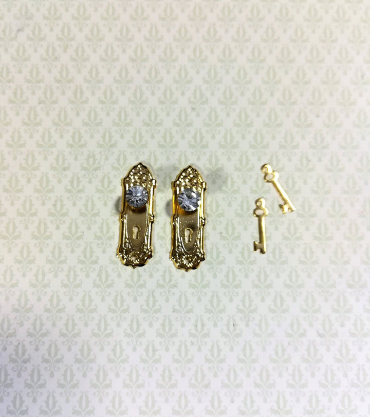 Dollhouse Miniature Doorknobs Gold Fancy Crystal Knobs Metal 1:12 Scale CLA05687 - Miniature Crush
