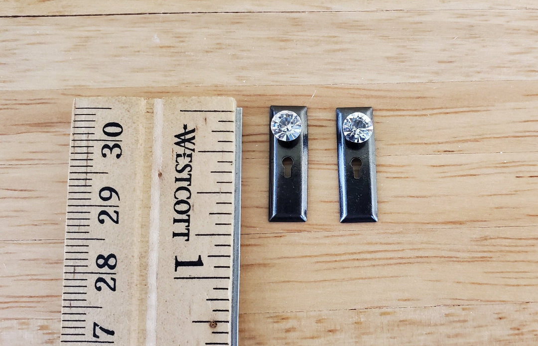 Dollhouse Miniature Doorknobs Handles Dark Pewter with Crystal Knobs Metal 1:12 Scale - Miniature Crush