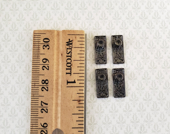Dollhouse Miniature Doorknobs with Plate Dark Pewter Fancy Set 1:12 Scale - Miniature Crush