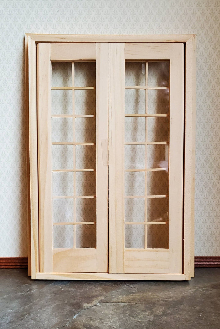 Dollhouse Miniature Double French Doors with Windows 1:12 Scale Interior Exterior - Miniature Crush