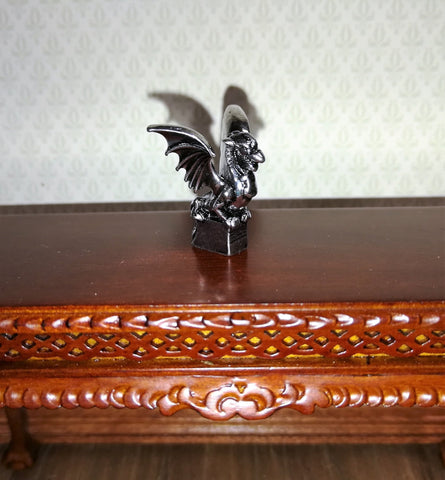 Dollhouse Miniature Dragon Statue Silver Tone 1:12 Scale 7/8" Tall Detailed - Miniature Crush