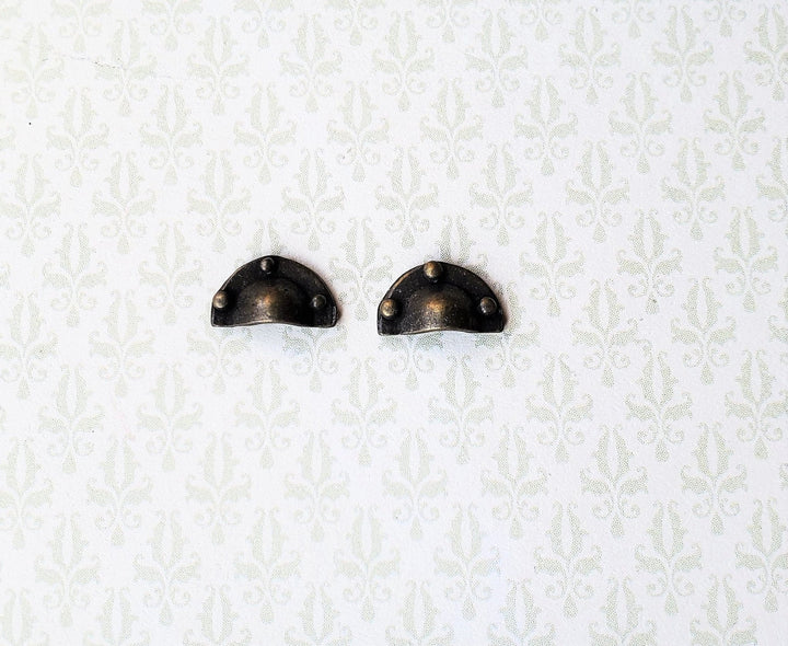 Dollhouse Miniature Drawer Pulls Craftsman Cup Style x2 Antique Bronze Finish 1:12 Scale - Miniature Crush