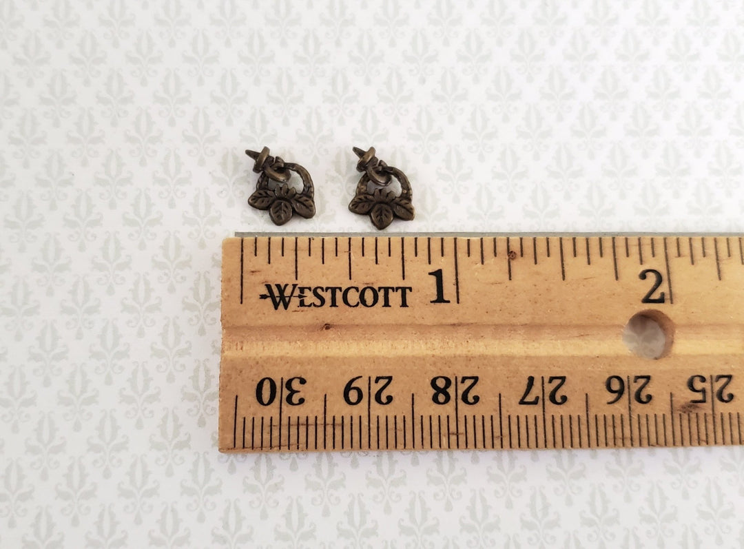 Dollhouse Miniature Drawer Pulls Handles Hanging Leaves 1:12 Scale Antique Bronze S1491A - Miniature Crush