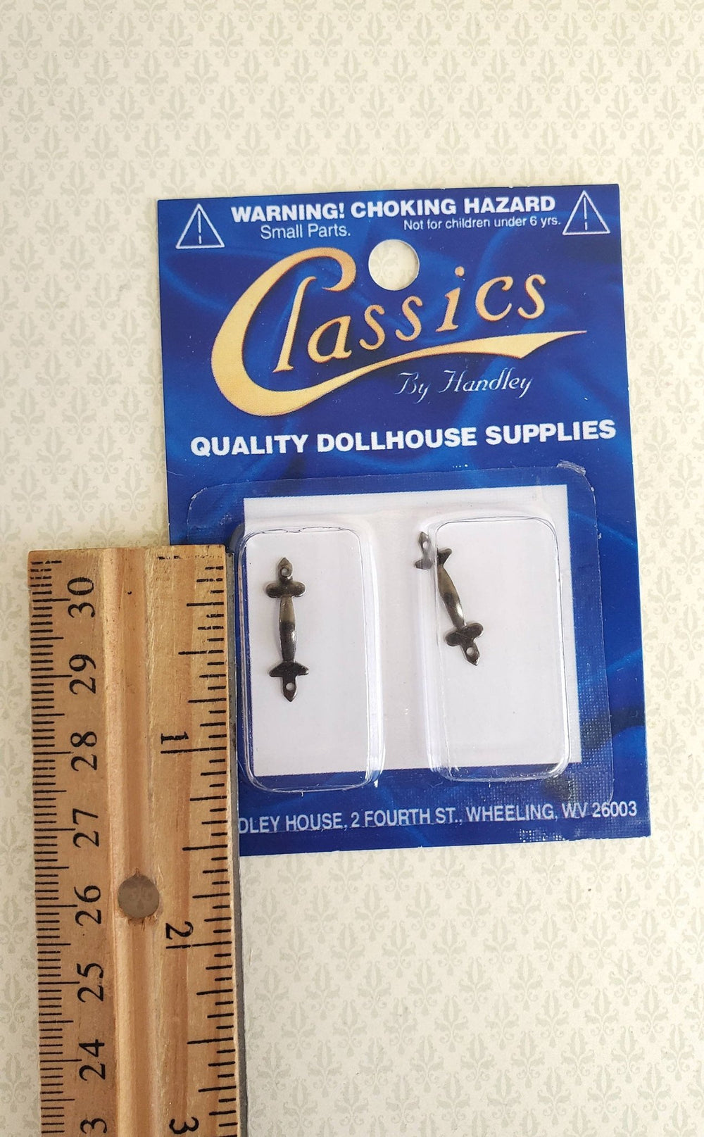 Dollhouse Miniature Drawer Pulls or Door Handles x2 Pewter 1:12 Scale Tudor Style - Miniature Crush