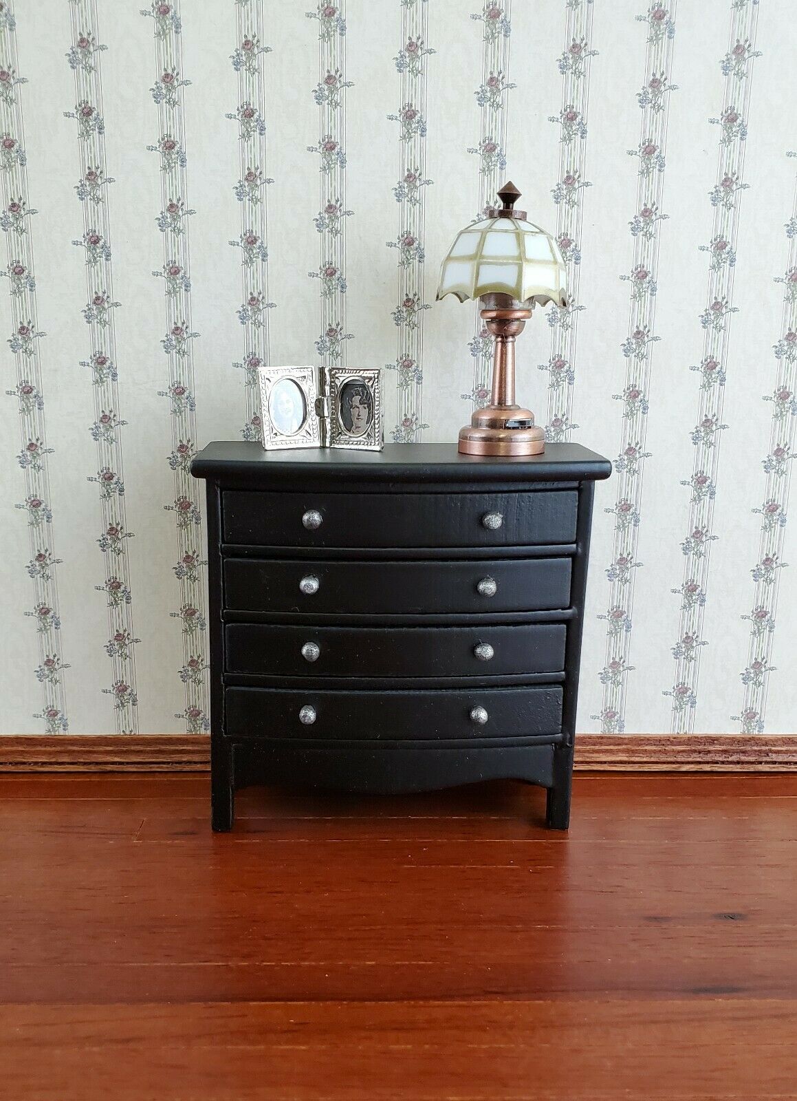 Dollhouse Miniature Dresser 4 Drawer Wood Black Finish 1:12 Scale Furniture