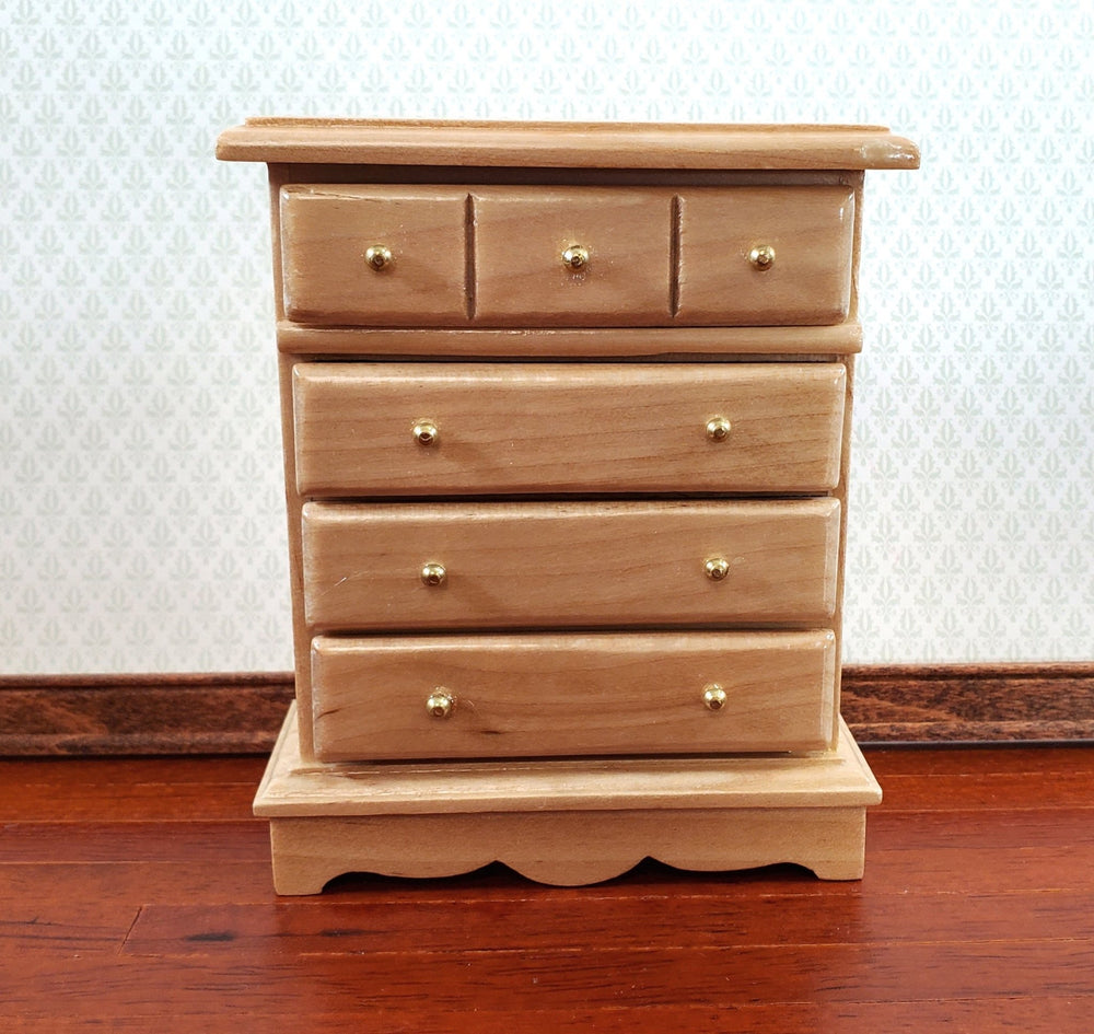 Dollhouse Miniature Dresser Chest Tall 4 Drawer 1:12 Scale Light Oak Finish - Miniature Crush