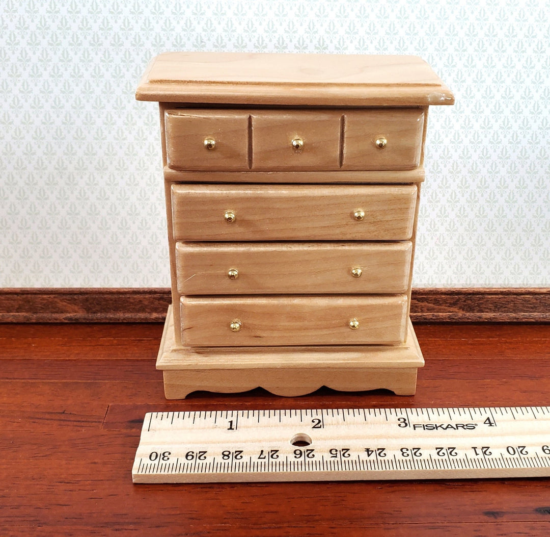 Dollhouse Miniature Dresser Chest Tall 4 Drawer 1:12 Scale Light Oak Finish - Miniature Crush