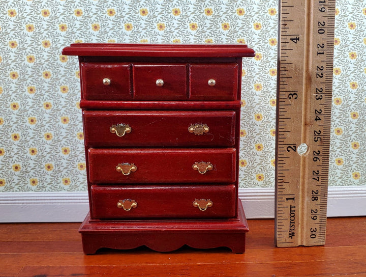 Dollhouse Miniature Dresser Chest Tall 4 Drawer 1:12 Scale Mahogany Finish - Miniature Crush
