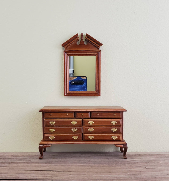 Dollhouse Miniature Dresser Lowboy w/ Mirror Walnut Finish 1:12 Scale Furniture - Miniature Crush
