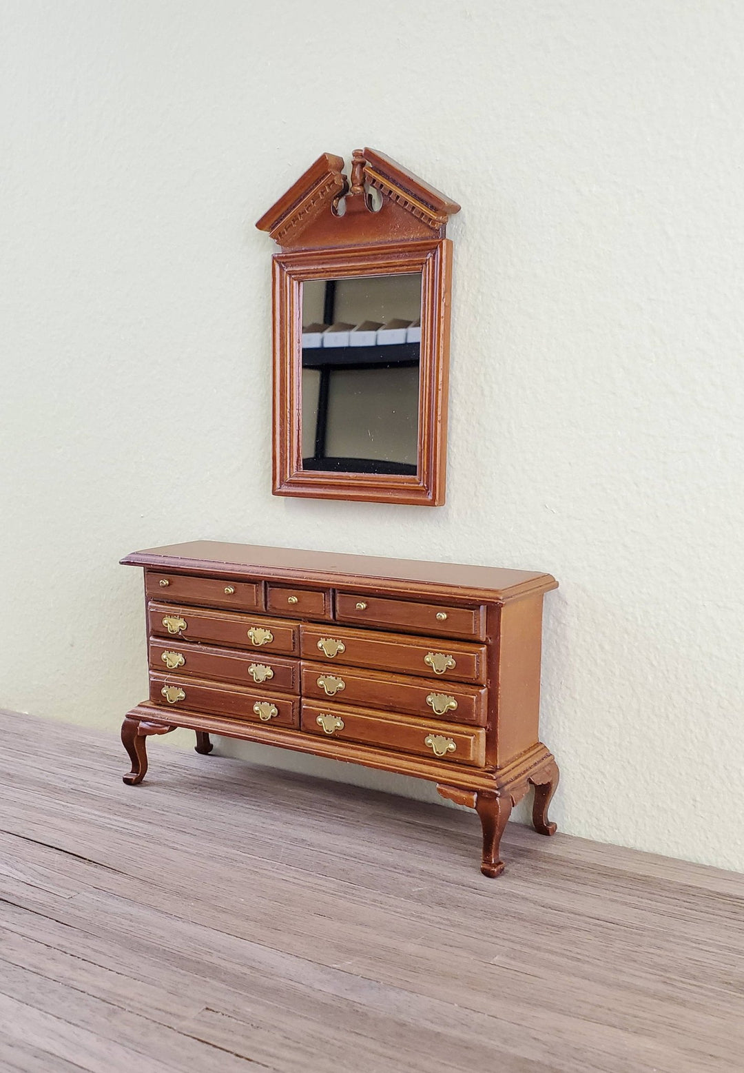 Dollhouse Miniature Dresser Lowboy w/ Mirror Walnut Finish 1:12 Scale Furniture - Miniature Crush